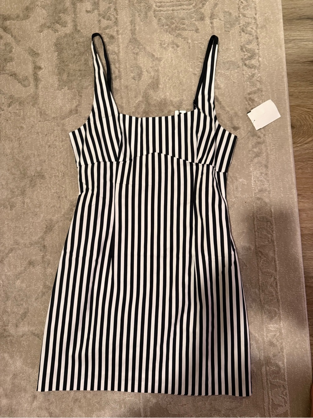 Olivaceous Black and White Vertical Stripe Mini Dress